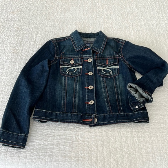 Gorgeous women’s denim jacket. Size L. Orange and white details. Like new! - Picture 1 of 8